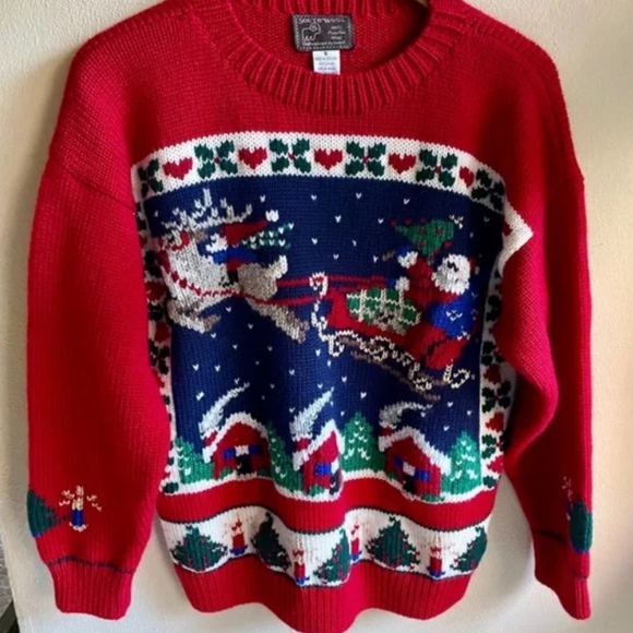 Vintage South Wool 100% Pure New Wool Christmas Sweater. Made in Uruguay. Small